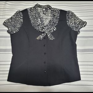 Shirt, button up with a bow tie. Black with sheer zebra. First Option L
